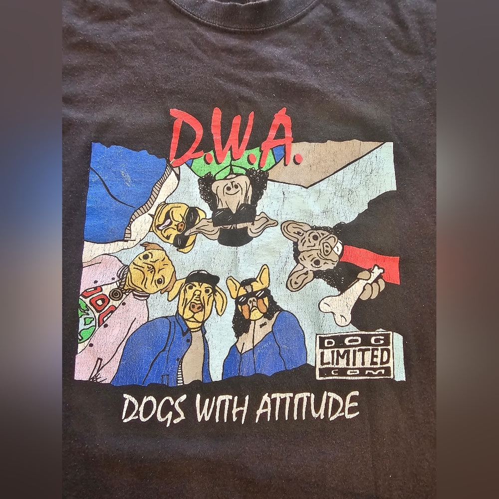 Black DWA Dogs With Attitude Graphic Tee NWA Parody Animal Tshirt 100% Cotton